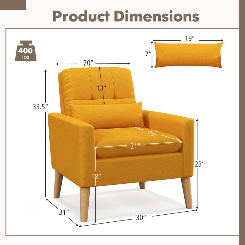 Gymax Mid-century Modern Accent Chair Linen Fabric Reading Armchair w/