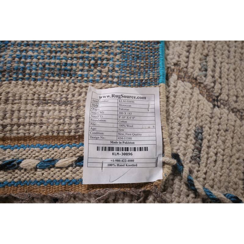 Ivory Striped Moroccan Oriental Area Rug Hand-Knotted Wool Carpet - 6'0"x 9'10"