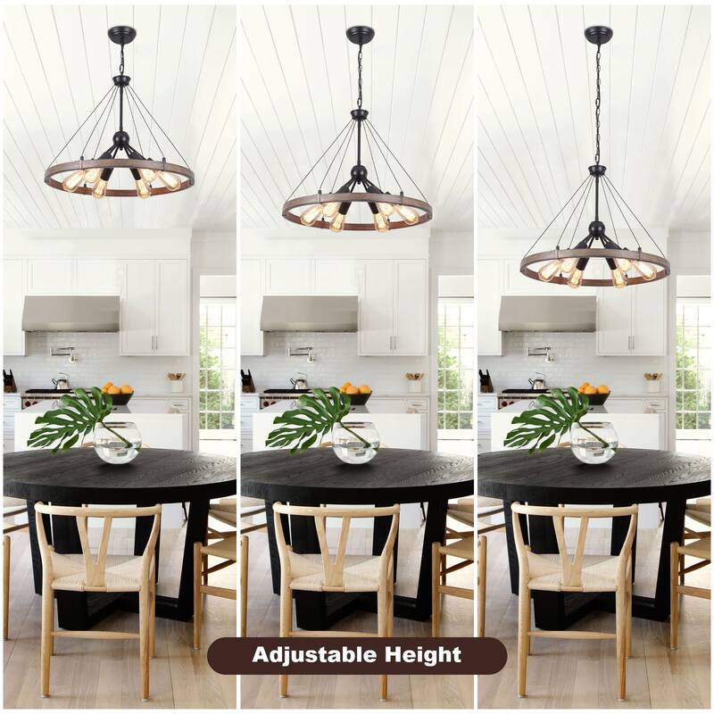 6-Light Dimmable Sputnik Chandelier, Farmhouse Wagon Wheel Chandelier for Dining Room Living Room Bedroom Kitchen