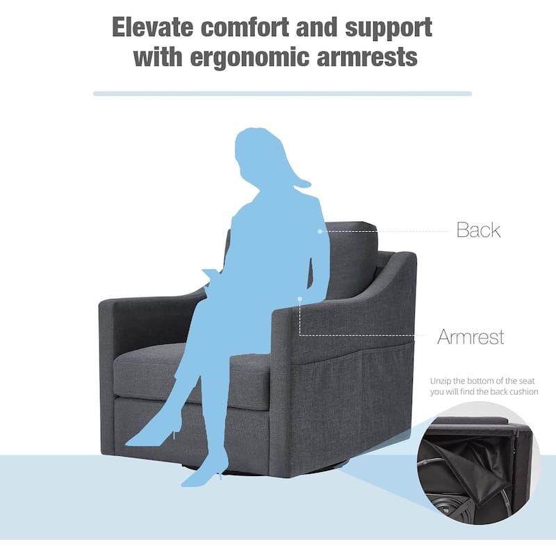 Swivel Accent Chair - Modern Linen Armchair with Removable Cover for Living Room & Reception