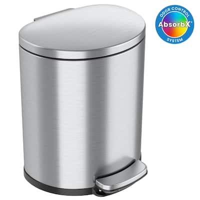 iTouchless 5 Gallon / 19 Liter SoftStep Stainless Steel Semi-Round Bathroom Trash Can with Odor Filter