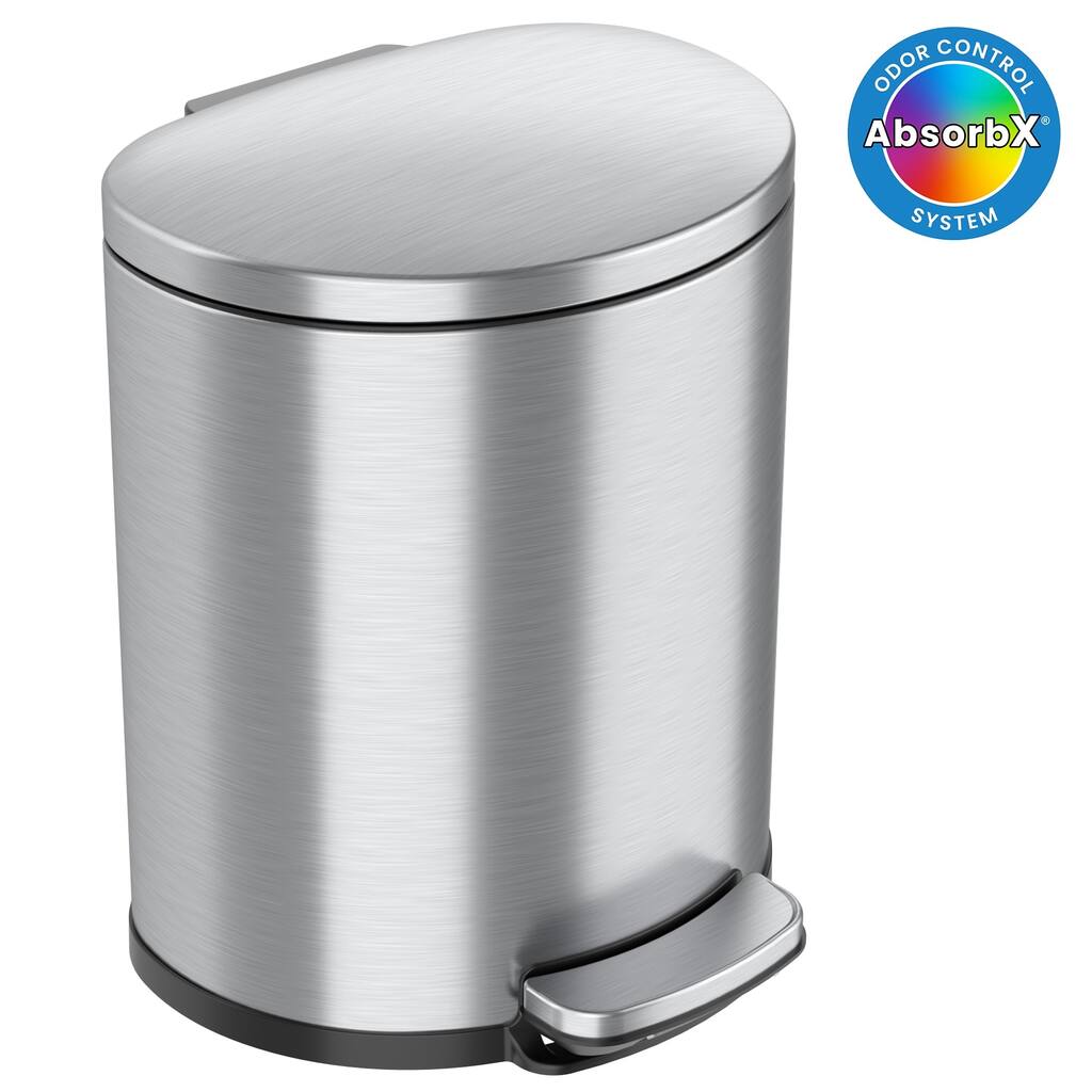 iTouchless 5 Gallon / 19 Liter SoftStep Stainless Steel Semi-Round Bathroom Trash Can with Odor Filter