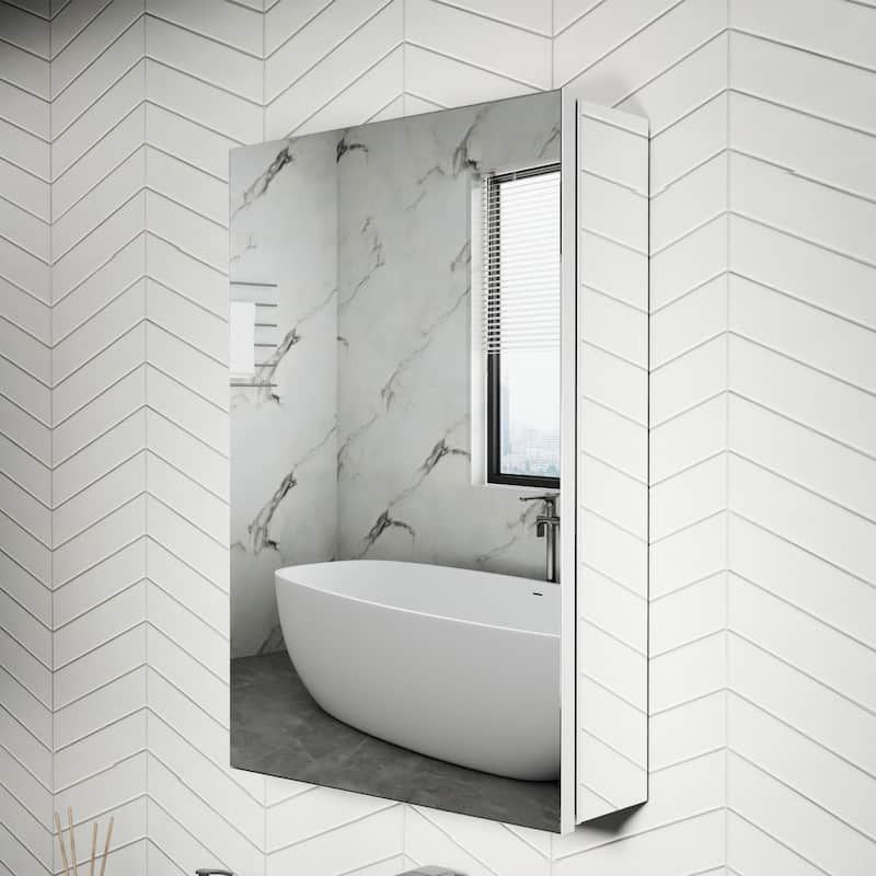 Modland Single Door Bathroom Medicine Cabinet with Mirror Adjustable Shelves,Recessed or Surface Mount