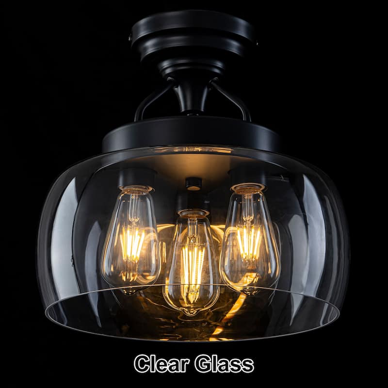 Starsky 3-Light Modern Clear Glass Dome Flush Mount Ceiling Light, Thick One-Piece Drum Shade