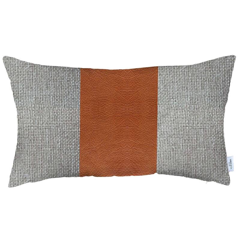 HomeRoots 12" X 20" Grey And Brown Geometric Zippered Handmade Polyester Lumbar Pillow Cover