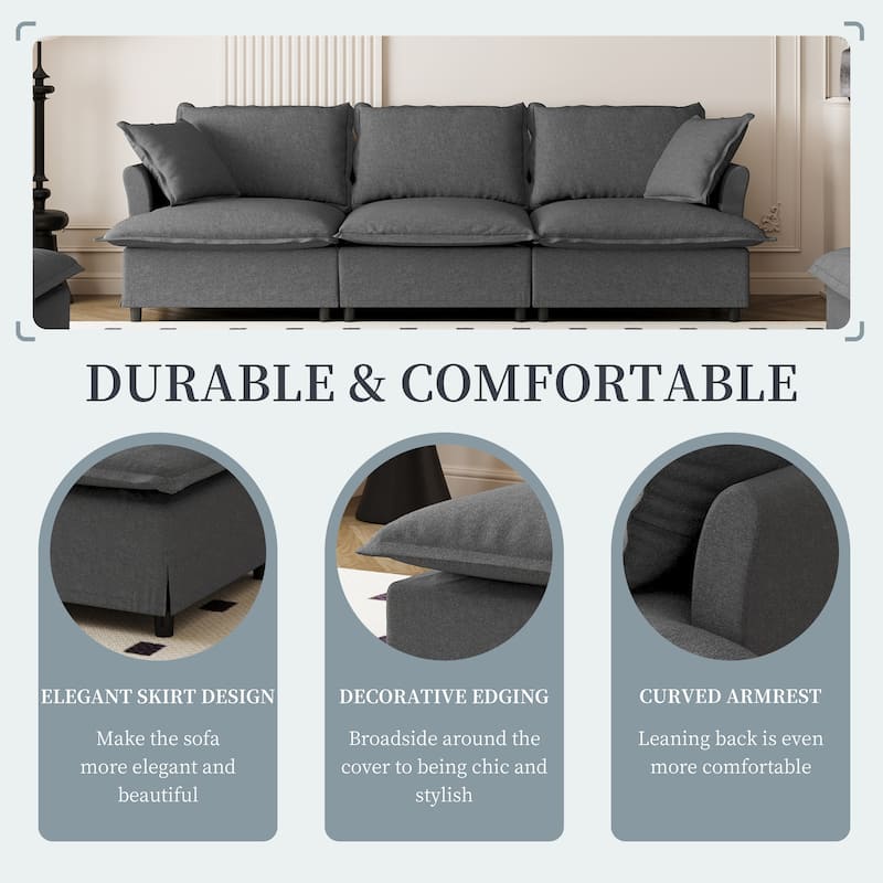 94" Chenille 3-Seater Sectional Sofa with Pillows