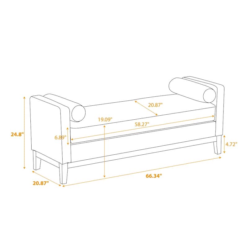 66.34"W Elegant Upholstered Bench with Pillows for End of Bed, Bedroom, Living Room