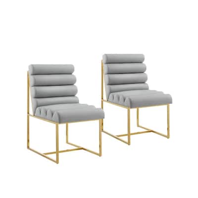 Set of 2 Modern Faux Leather Armless Dining Chairs with Gold Steel Legs and Tufted Back for Living Room - 37”H x 27.8”W x 19.8”D