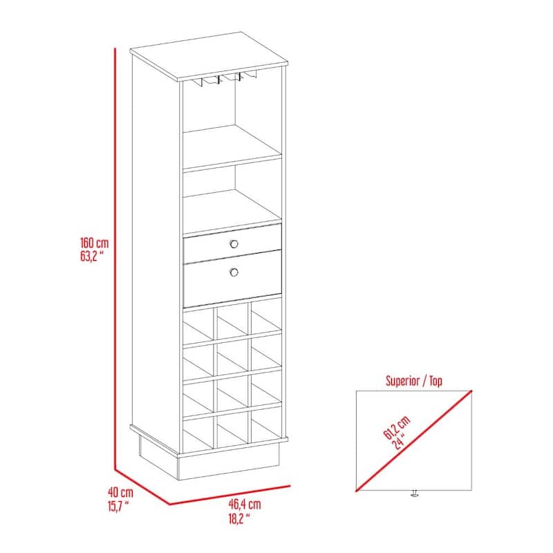 Classic Bar Cabinet with 2 Drawers, Glass Rack, - N/A