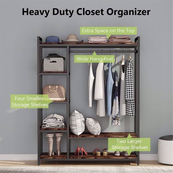 Shop Free Standing Closet Organizer Storage Shelves And Hanging Bar Overstock 31297237