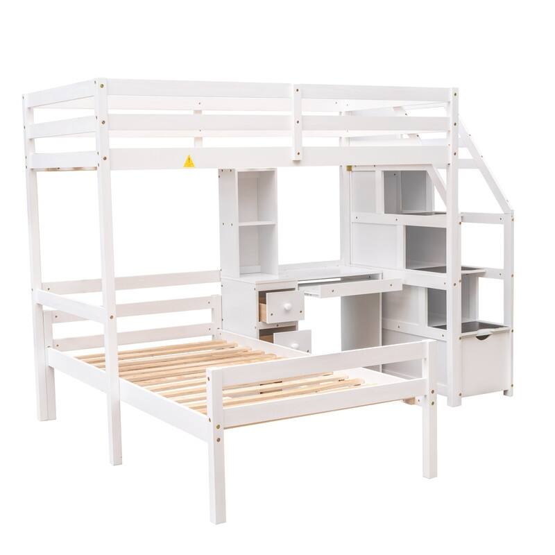 Twin Size Loft Bed with a Stand-alone Bed, Storage Staircase and Desk