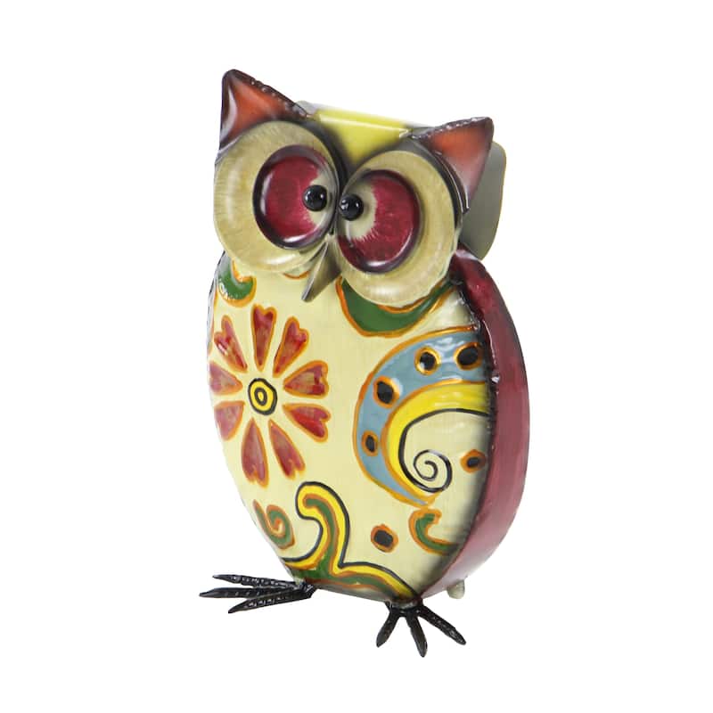 Metal Owl Indoor Outdoor Decorative Garden Sculpture with Floral Pattern - Yellow - Roche River Decor