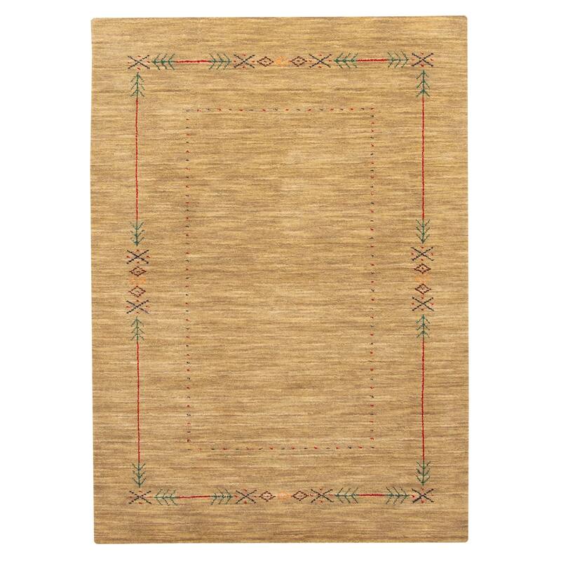 ECARPETGALLERY Hand Loomed Kashkuli Gabbeh Khaki Wool Rug - 4'0 x 5'9