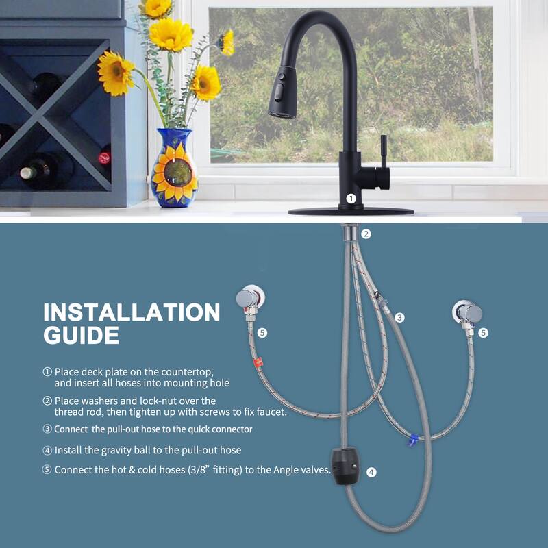 WOWOW 3-Function Pull down Sprayer Kitchen Faucet with Deckplate