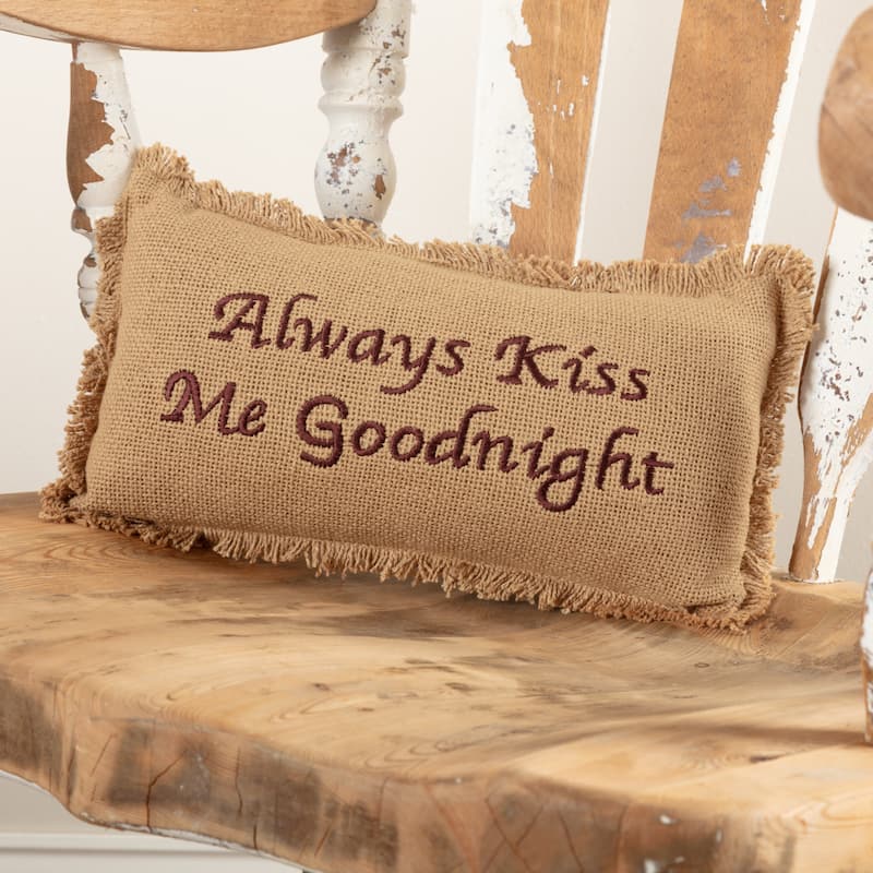 Burlap Natural Pillow Always Kiss Me Goodnight 7x13 - Accent - Pillow 7x13 - Polyester - Natural/Mahogany