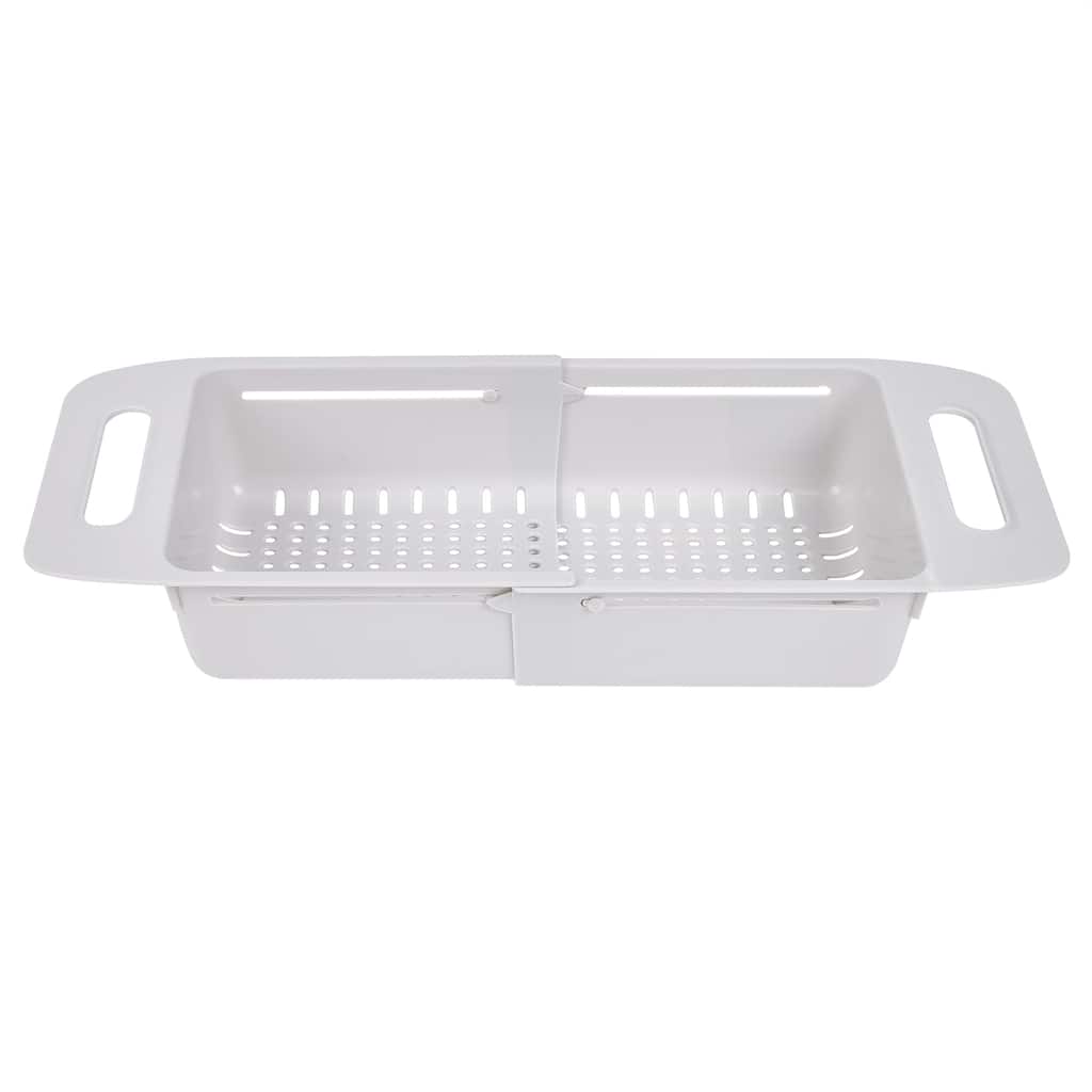Javlergo Gray Collapsible Over the Sink Colander Adjustable Length PP Plastic Strainer Basket with Side Handles for Fruits