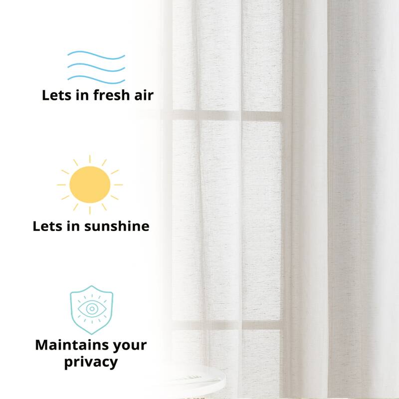 HLC.me Sierra Burlap Flax Linen Semi Sheer Light Filtering Transparent Window Grommet Thick Curtains Panels - Set of 2