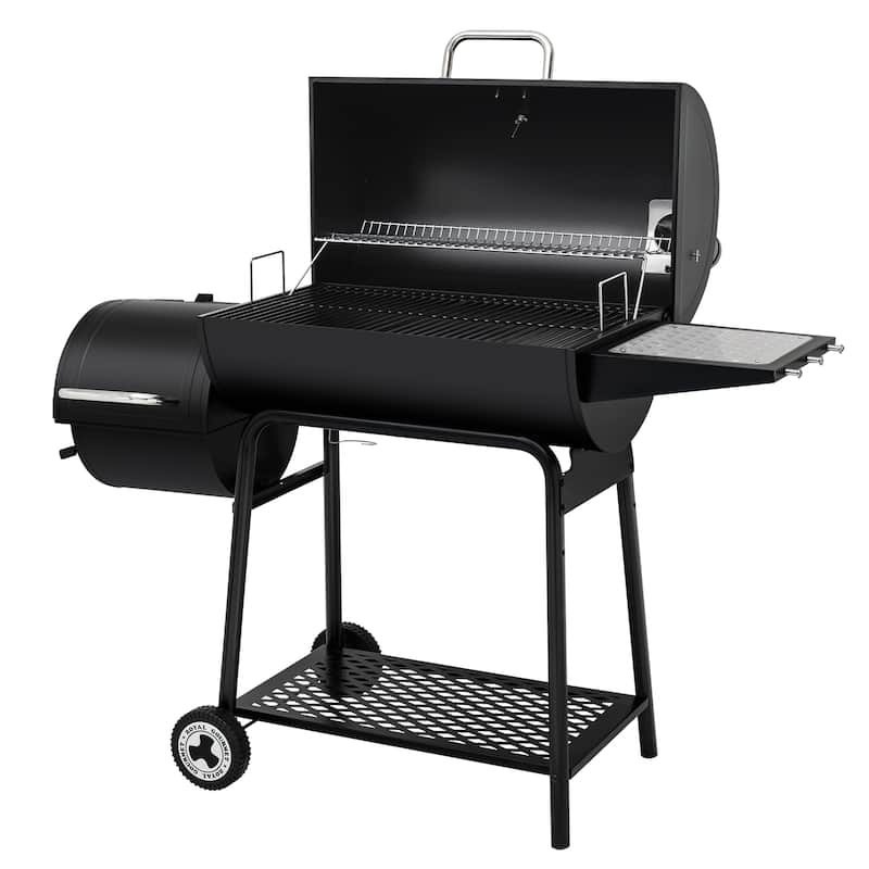 Royal Gourmet 30-Inch Barrel Charcoal Grill with Offset Smoker, Black