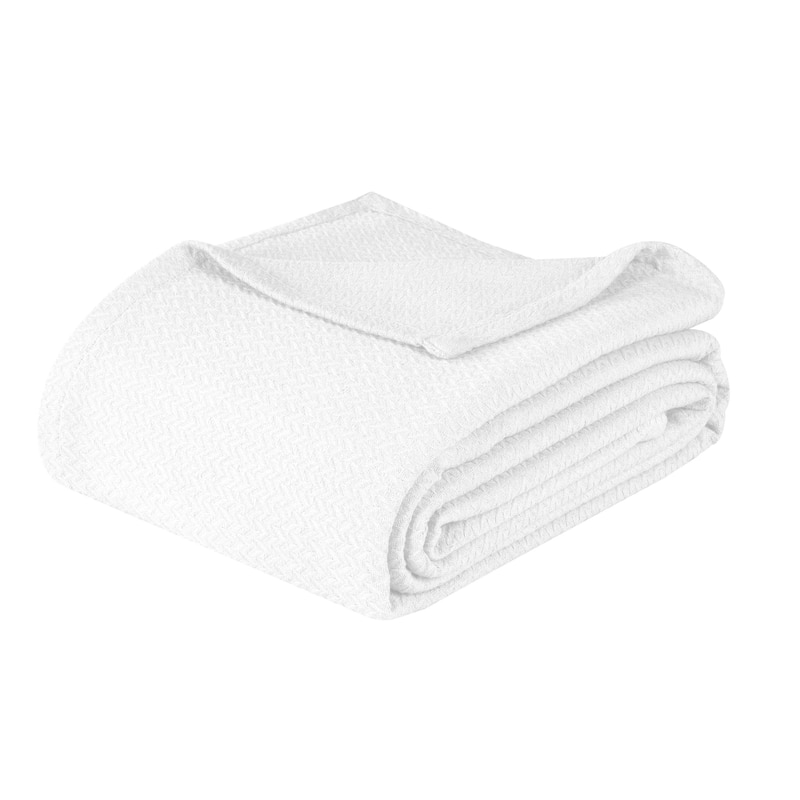 Superior Nobel Cotton Textured Chevron Lightweight Woven Blanket - California King - White