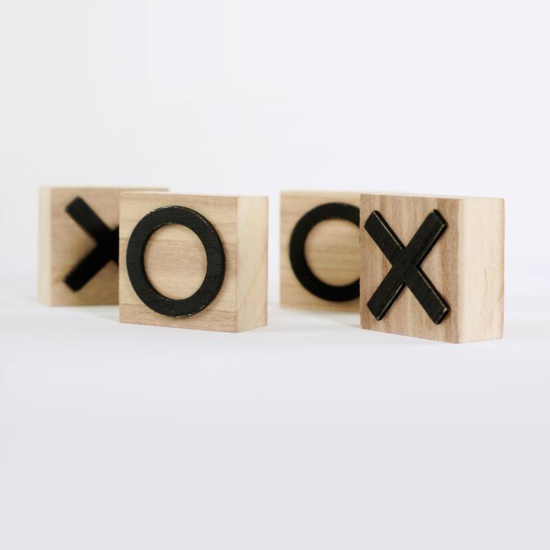 Wood Tic Tac Toe Game Board Tabletop Decor (9" x 9") - 9" x 9"