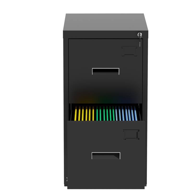 Modern Narrow Vertical Filing Cabinet with 2 Drawers Anti-Tilt Device, Locks and Card Slots, for Home Office