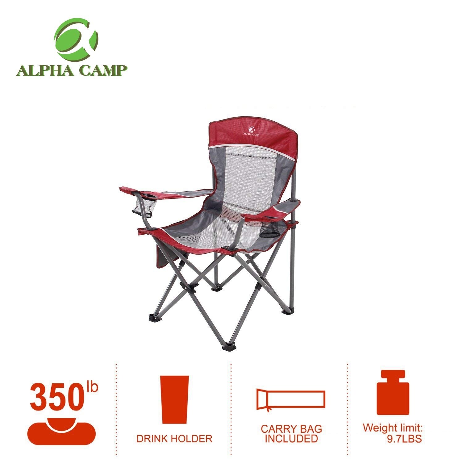 ALPHA CAMP Oversized Camping Folding Chair Padded Arm Chair with Cup Holder  - On Sale - Bed Bath & Beyond - 31117795