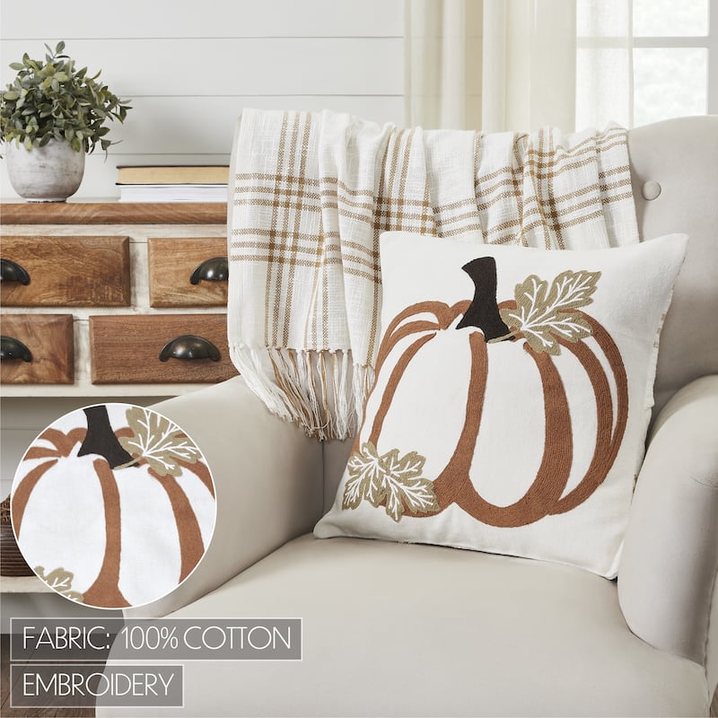Wheat Plaid Pumpkin Pillow 18x18