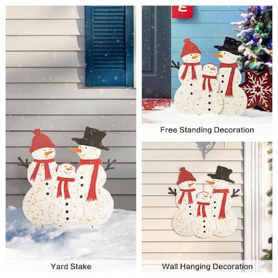 Glitzhome Rusty Metal Snowman Family Yard Stake or Standing Decor or Wall Decor - 30"H