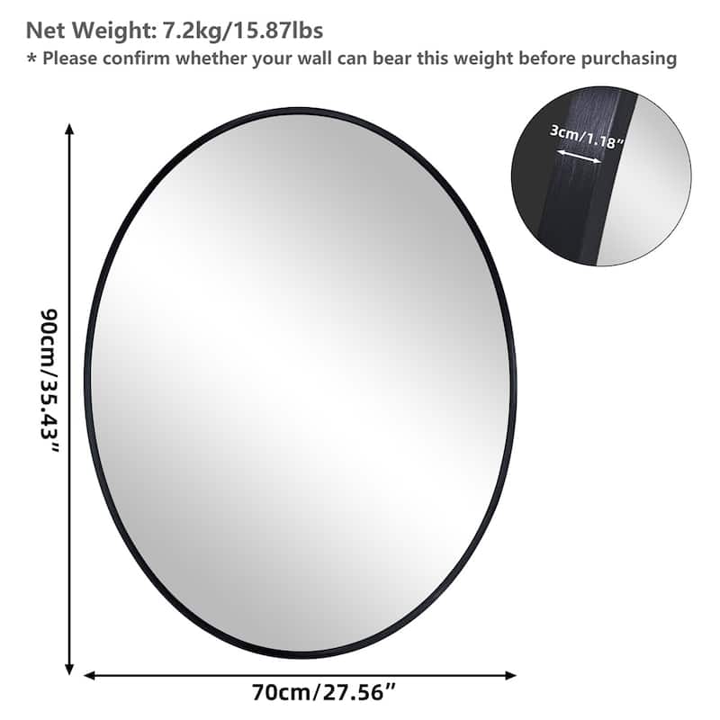 Oval Wall Mirror Black Frame Bathroom Vanity Mirror Vertical Hanging Makeup Mirror for Bedroom