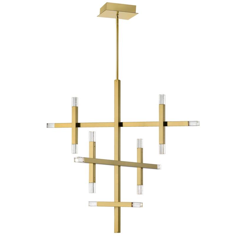 Modern Chandelier Lighting, Brass Finish, Acrylic Diffuser, 56W, 27.5"L x 35.5"W x 31.5"H - 8