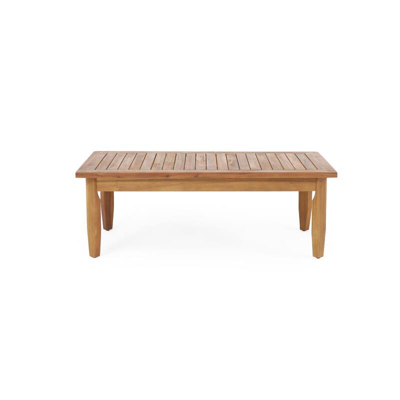Roomfitters Outdoor Patio Furniture Set, Coffee Table and Ottoman Set, Acacia Wood Frame and Dark Grey Cushion