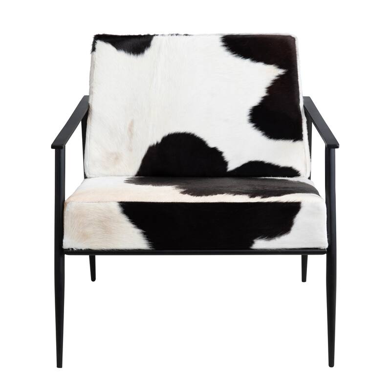 White Upholstered Accent Arm Chair with Black Iron Frame