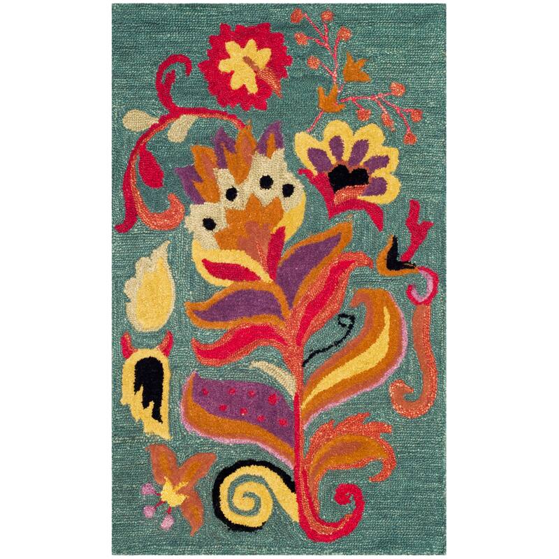 SAFAVIEH Handmade Blossom Aglae Modern Floral Wool Rug - 2'6" x 4' - Blue/Multi
