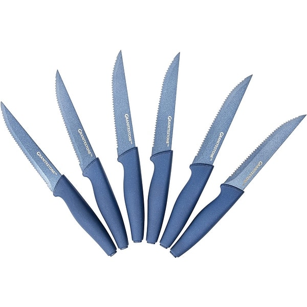 slide 2 of 5, Granitestone NutriBlade Blue 6 Piece Nonstick Serrated Steak Knife Set with Easy Grip Handles
