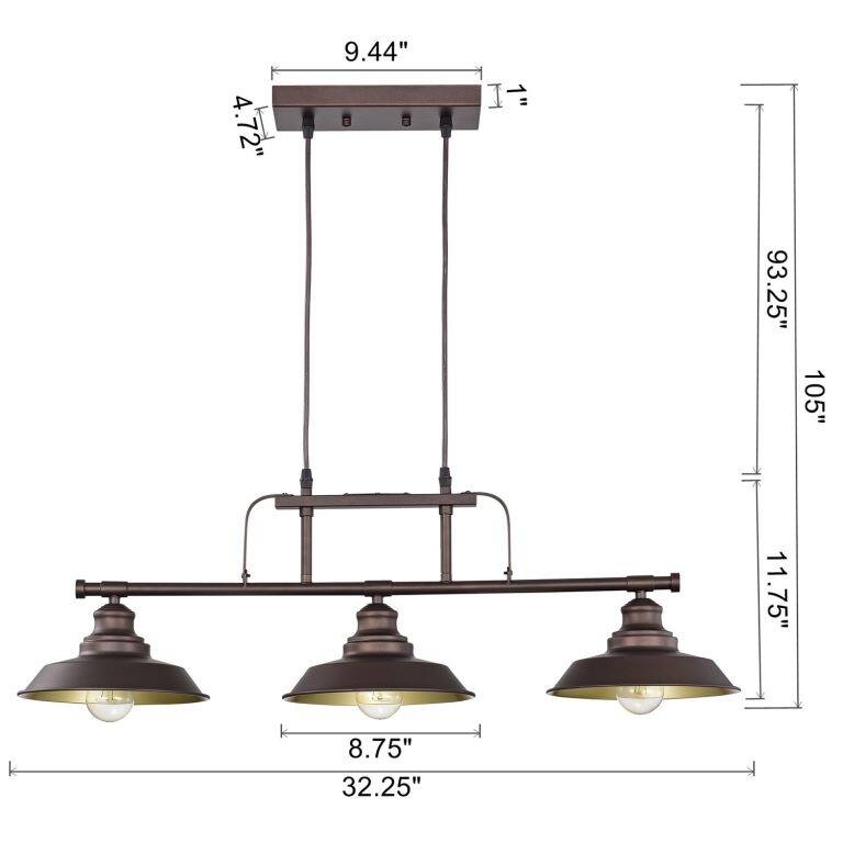 Charleston 3 Light Kitchen Island Cord Hanging Pendant - Oil Rubbed Bronze