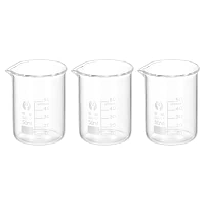 3Pcs 50ml Low Form Glass Beaker, 3.3 Glass Graduated Measuring Cups - Clear