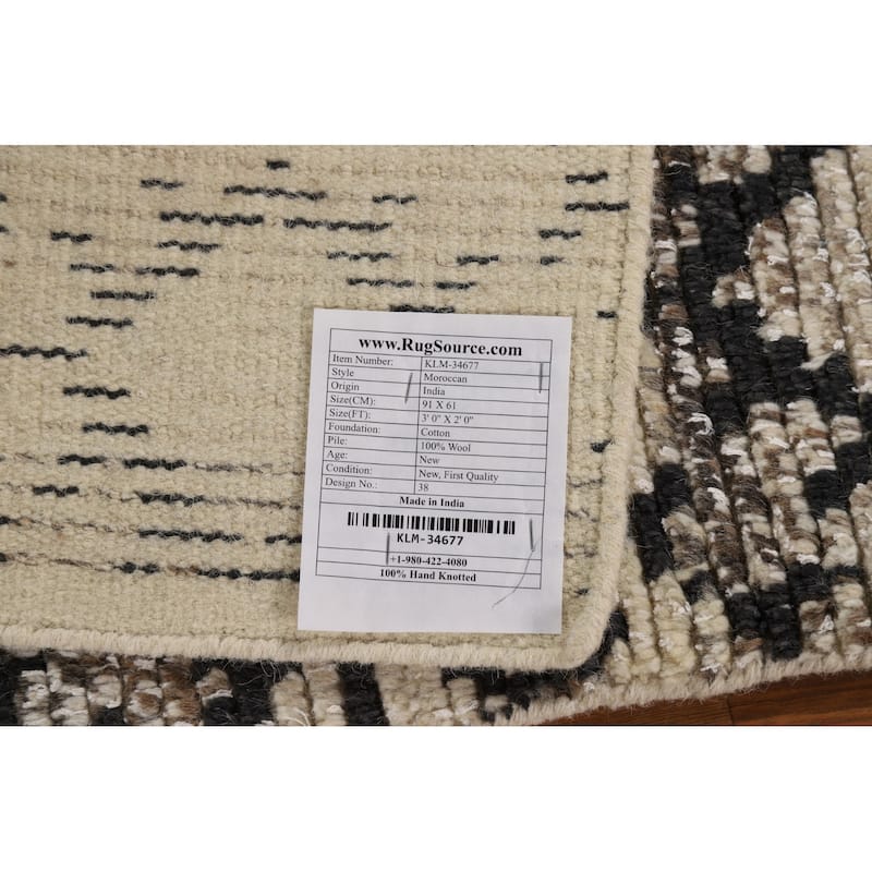 Geometric Moroccan Oriental Accent Rug Handmade Wool Carpet - 2'0"x 3'0"