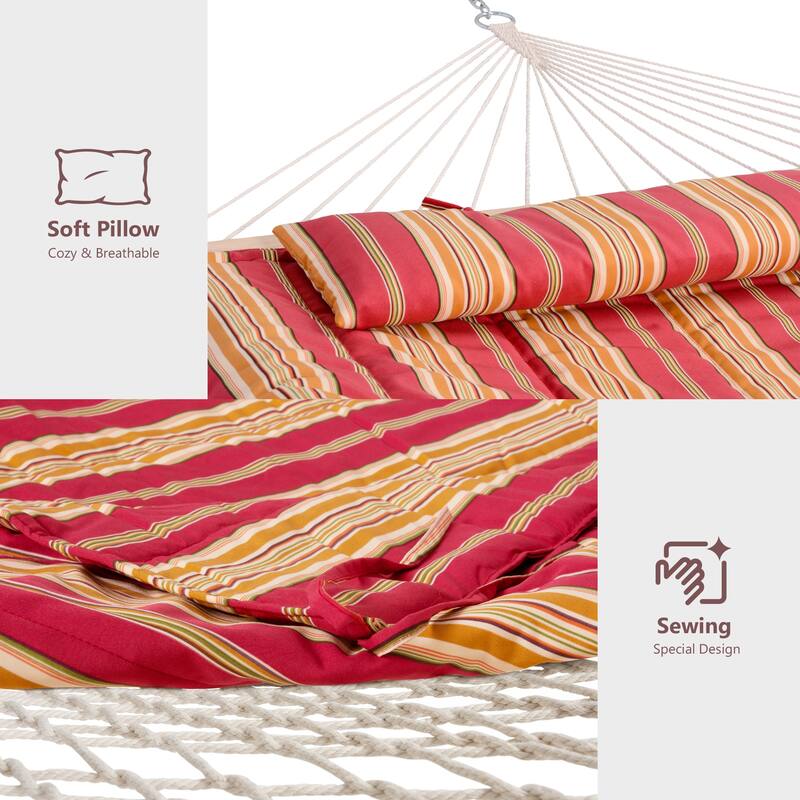 Rope Hammock with 13.5ft Wooden Stand and Removable Pad