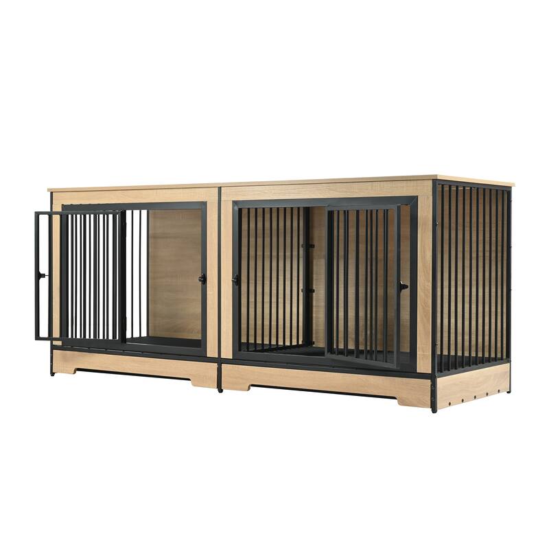 Dog Crate Furniture with Two Combined Room, XL Large Double Dog Cage Furniture with Tray for Medium Large Dogs