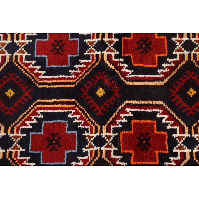 Geometric Balouch Persian Runner Rug Hand-knotted Wool Carpet - 3'3" x 6'7"