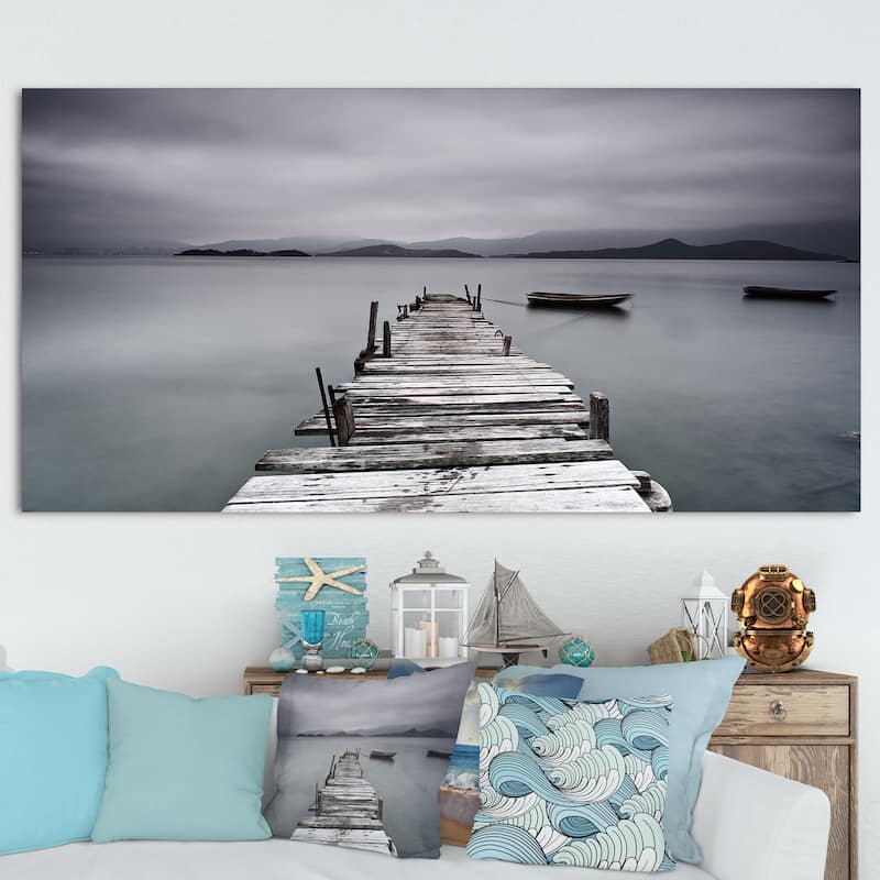 DesignArt "Pier and Boats at Seashore" Bridge and Pier Canvas Wall Art