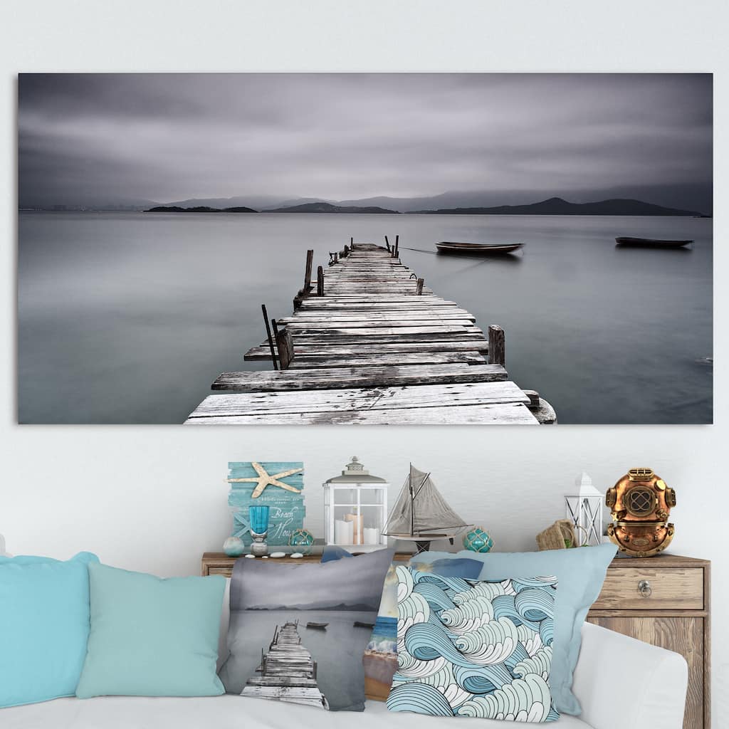 DesignArt "Pier and Boats at Seashore" Bridge and Pier Canvas Wall Art