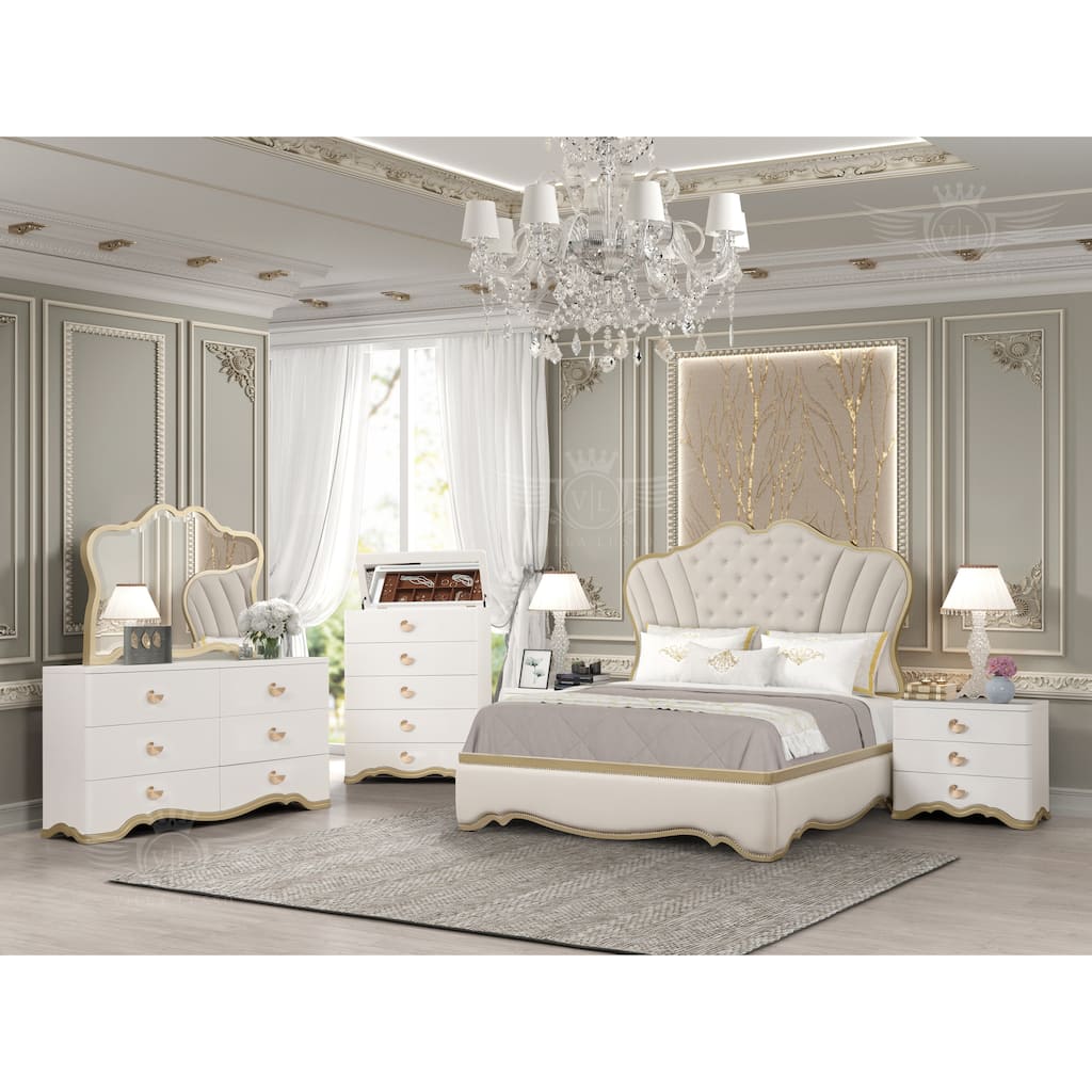 Athena Ivory and Gold Scalloped Bedroom Set