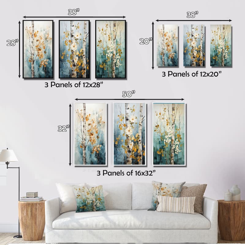 Designart "Birch Woods Whispering Winds VII" Floral Framed Wall Art Set Of 3 Frame Gallery Wall Set For Home Decor