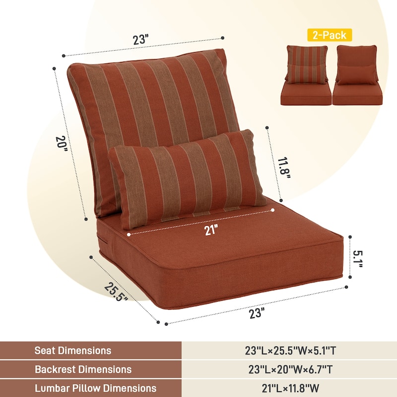 Aoodor Outdoor Deep Seat Chair Cushion Set (2 Back 2 Seater 2 Pillow)