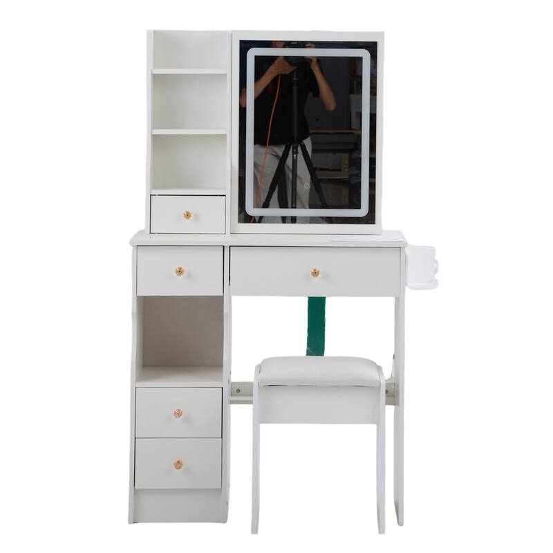 29.2" Vanity Set with LED Mirror, Charging Station & Hair Dryer Stand - White