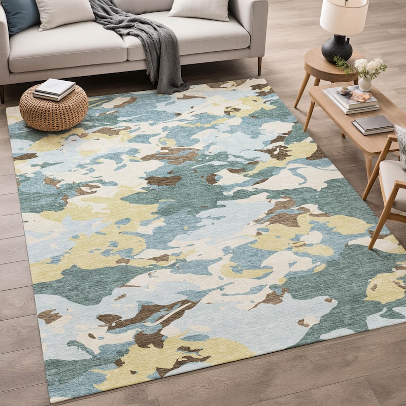 Machine Washable Indoor/ Outdoor Abstract Mexi Chantille Rug