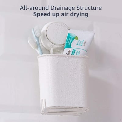Urbanstrive Waterproof Suction Cup Toothbrush Holder Drill-Free Removable Bathroom Storage Organizer Caddy, White