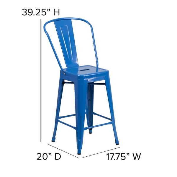 dimension image slide 4 of 9, 24'' High Metal Indoor-Outdoor Counter Height Stool with Back