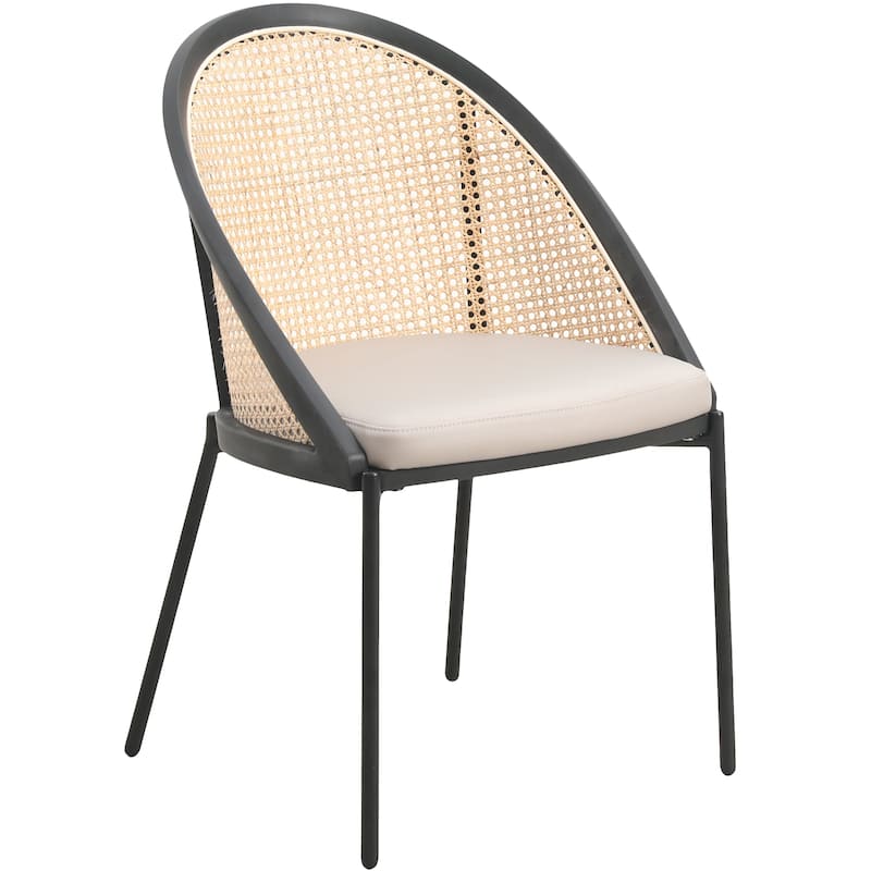 Urbane Modern Stylish Dining Chair with Leather Seat and Wicker Back for Dining Room & Kitchen - Taupe